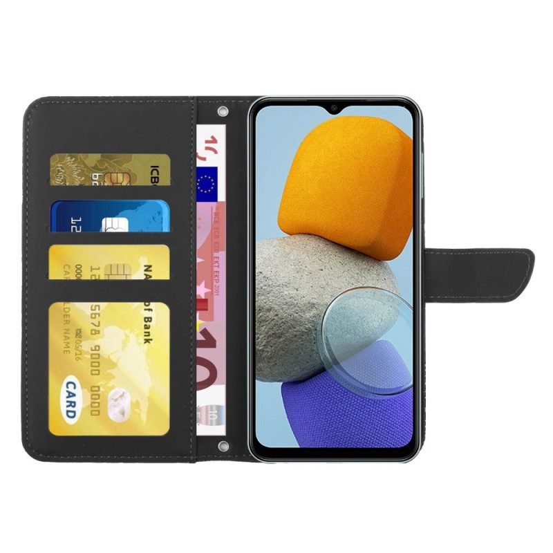 Θήκη Flip Samsung Galaxy M23 5G Διακριτικές Πεταλούδες Και Ιμάντας Ώμου