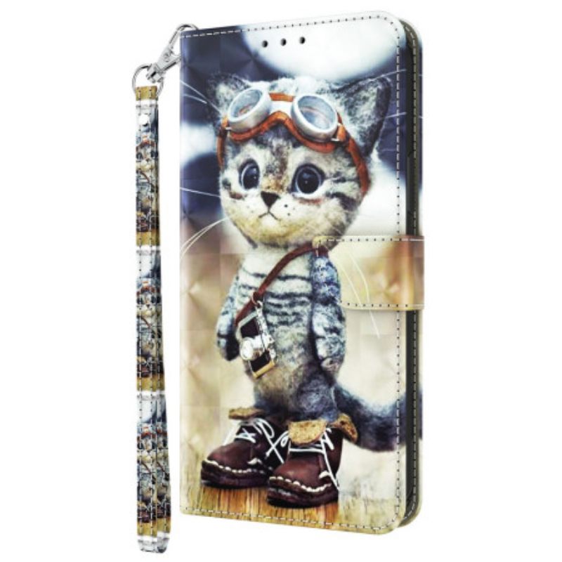 Δερματινη Θηκη Samsung Galaxy A15 Aviator Cat Με Λουράκι