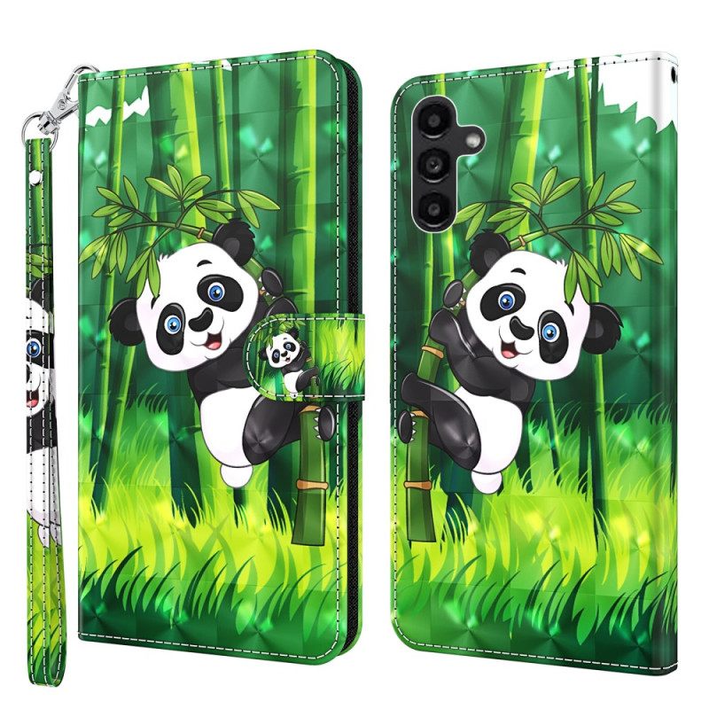 Δερματινη Θηκη Samsung Galaxy A15 Bamboo Panda Με Λουράκι