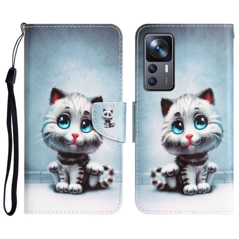 Κάλυμμα Xiaomi 12T / 12T Pro με κορδονι Strappy Blue Eyed Cat