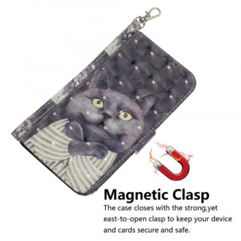 Θήκη Flip Samsung Galaxy A50 με κορδονι Γκρι Strappy Cat