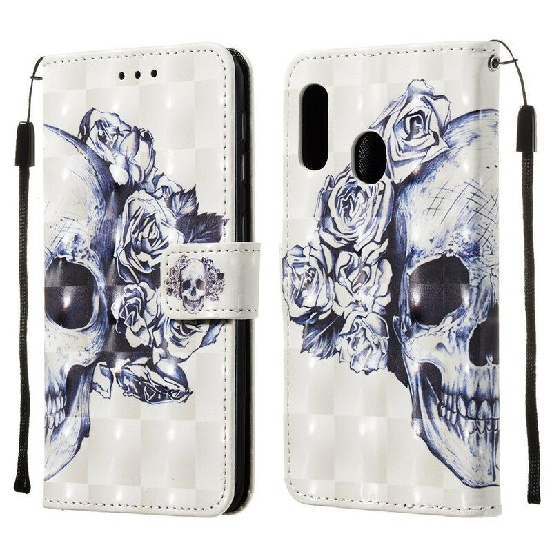 δερματινη θηκη Samsung Galaxy A20e Floral Skull