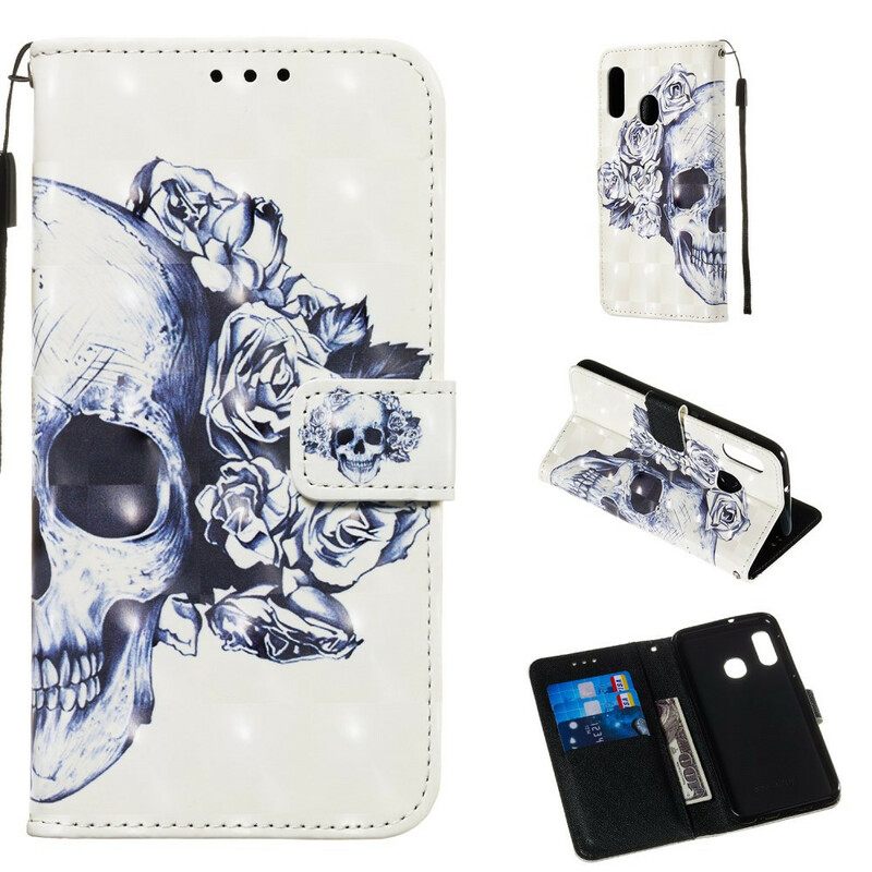 δερματινη θηκη Samsung Galaxy A20e Floral Skull