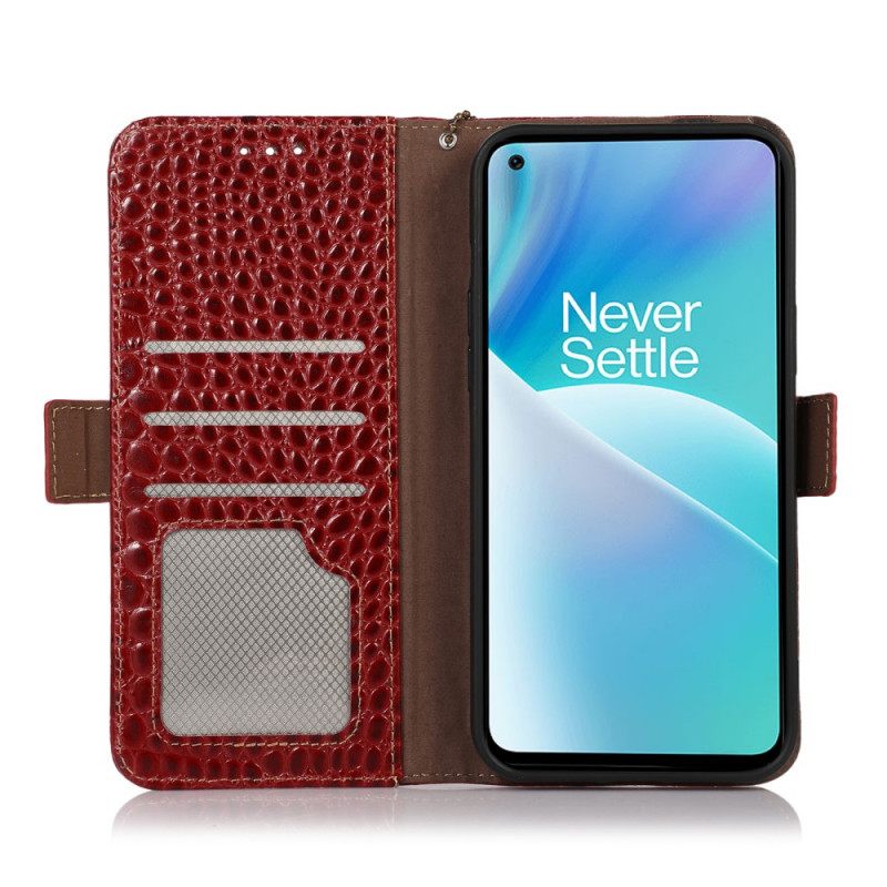 Κάλυμμα OnePlus Nord 2T 5G Γνήσιο Δέρμα Rfid Σε Στυλ Κροκόδειλου