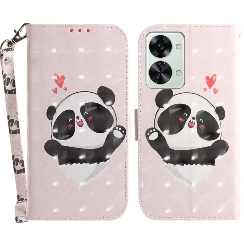 Θήκη Flip OnePlus Nord 2T 5G με κορδονι Panda Love Strap