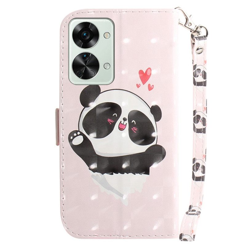 Θήκη Flip OnePlus Nord 2T 5G με κορδονι Panda Love Strap