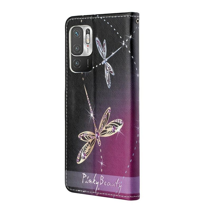 Θήκη Flip Xiaomi Redmi Note 10 5G / Poco M3 Pro 5G με κορδονι Strappy Dragonflies