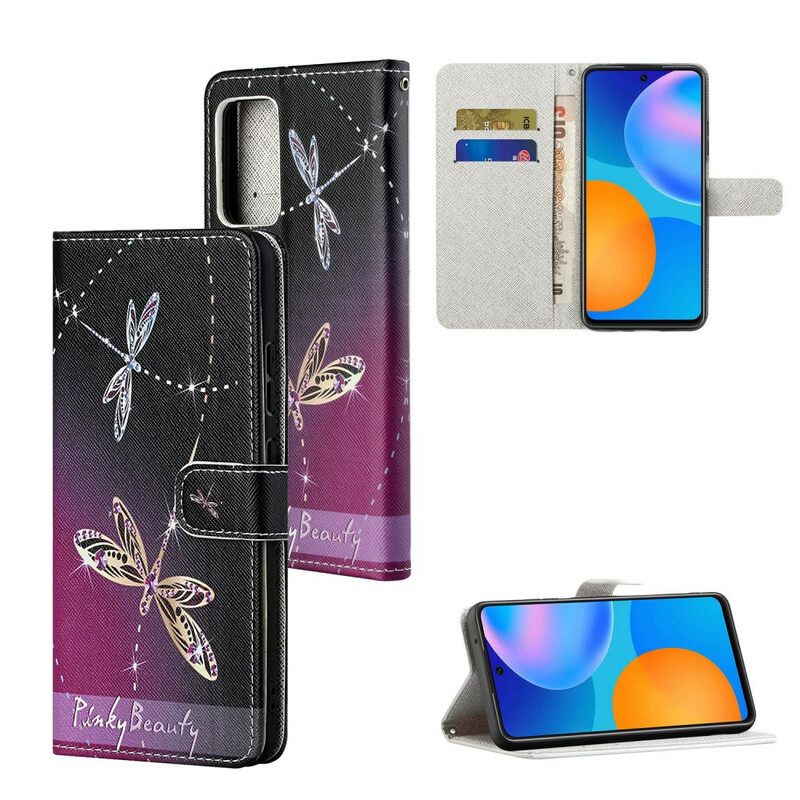 Θήκη Flip Xiaomi Redmi Note 10 5G / Poco M3 Pro 5G με κορδονι Strappy Dragonflies