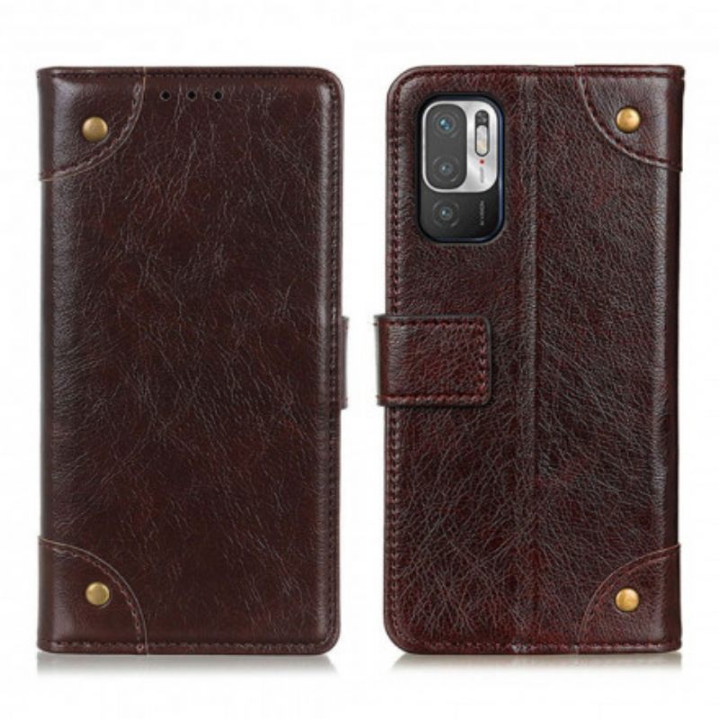 Θήκη Flip Xiaomi Redmi Note 10 5G / Poco M3 Pro 5G Vintage Πριτσίνια Nappa Leather Style