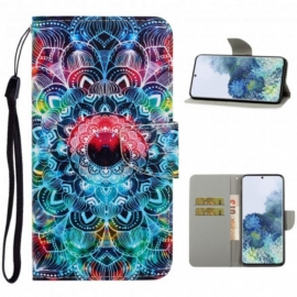 δερματινη θηκη Samsung Galaxy S21 Ultra 5G με κορδονι Flashy Mandala Με Λουράκι