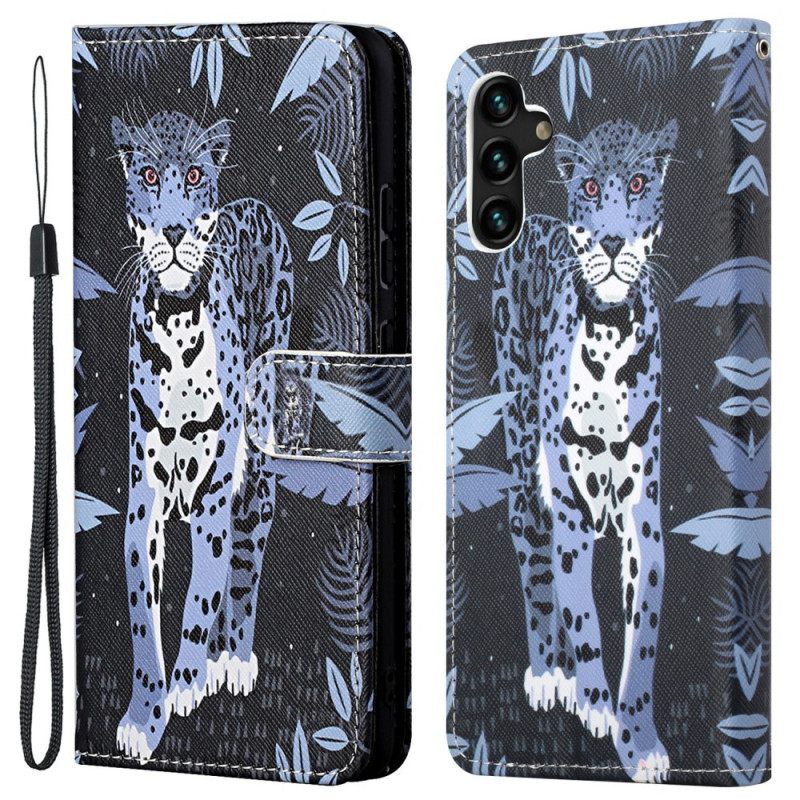 Θήκη Flip Samsung Galaxy A13 5G με κορδονι Strappy Leopard