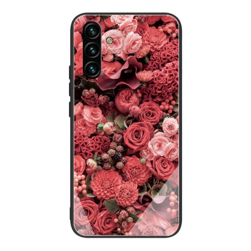 Θήκη Samsung Galaxy A13 5G Pink Flowers Σκληρυμένο Γυαλί