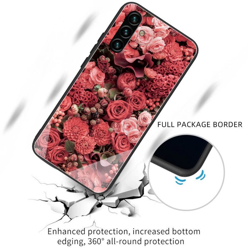 Θήκη Samsung Galaxy A13 5G Pink Flowers Σκληρυμένο Γυαλί