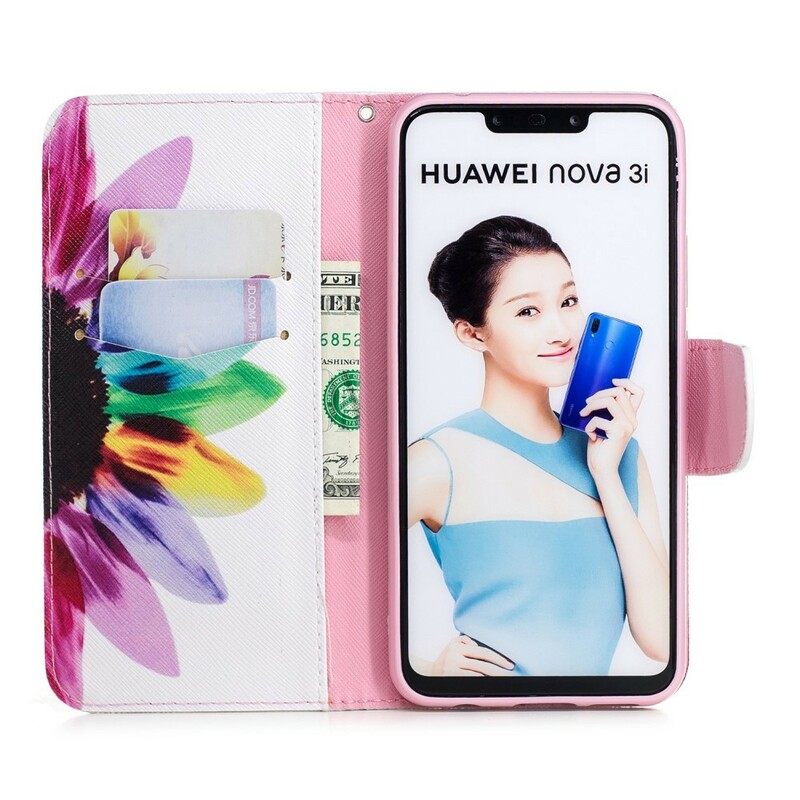 Θήκη Flip Huawei P Smart Plus Ακουαρέλα Λουλούδι