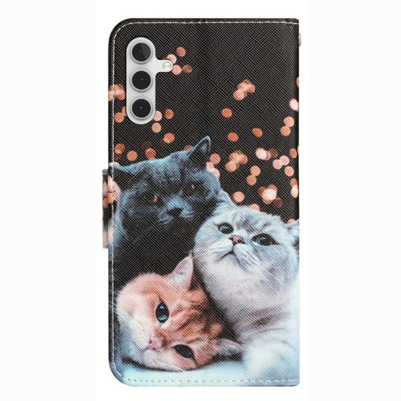 δερματινη θηκη Samsung Galaxy A14 / A14 5G με κορδονι Μόνο Thong Cats