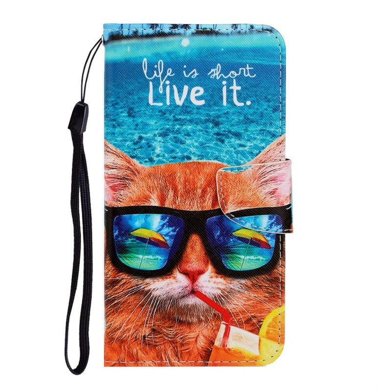 Κάλυμμα Huawei P40 Lite E / Huawei Y7p με κορδονι Cat Live It Strappy