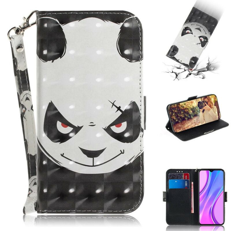 Θήκη Flip Xiaomi Redmi 9 με κορδονι Angry Panda Με Λουράκι