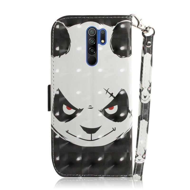 Θήκη Flip Xiaomi Redmi 9 με κορδονι Angry Panda Με Λουράκι