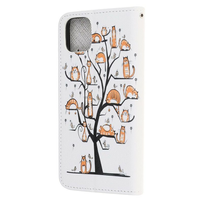 δερματινη θηκη iPhone 12 Mini με κορδονι Funky Cats Με Λουράκι