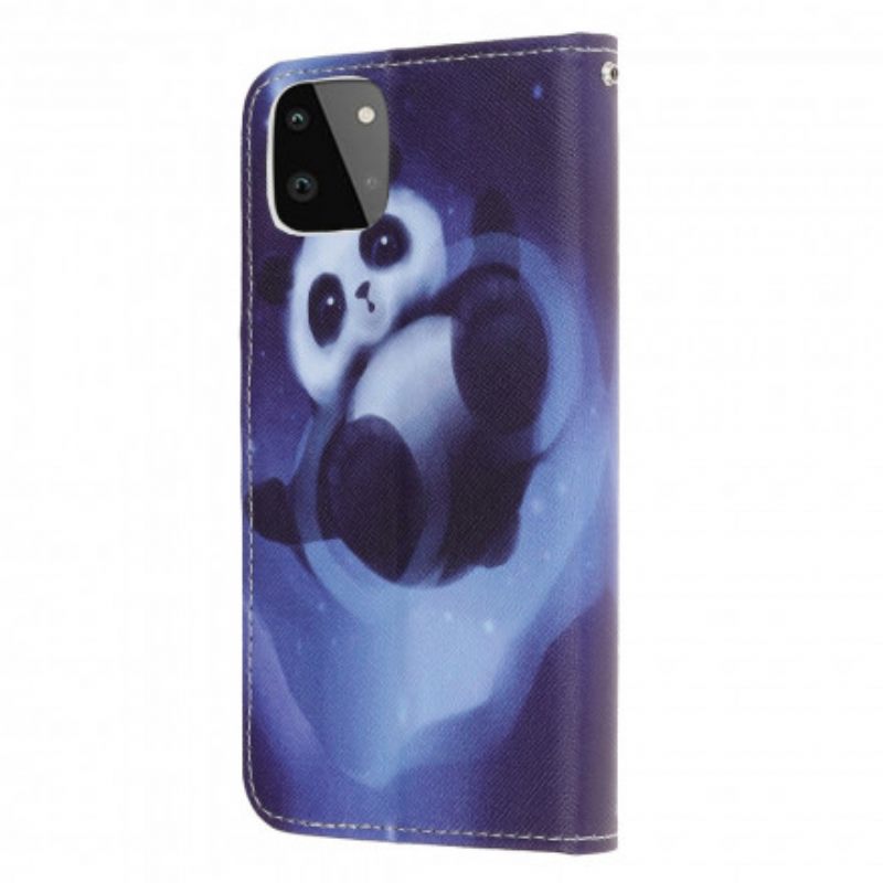 δερματινη θηκη Samsung Galaxy A22 5G με κορδονι Panda Space Strap