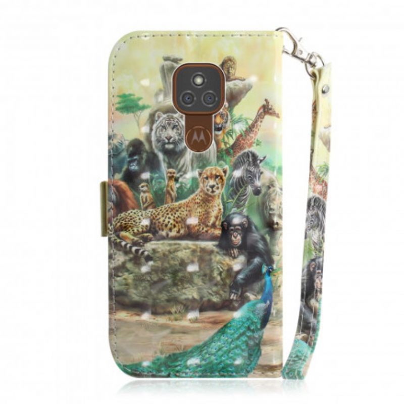 δερματινη θηκη Moto G9 Play με κορδονι Safari Animals Strap