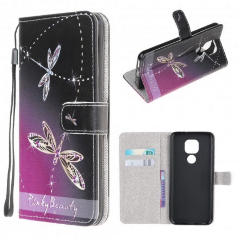 Κάλυμμα Moto G9 Play με κορδονι Strappy Dragonflies