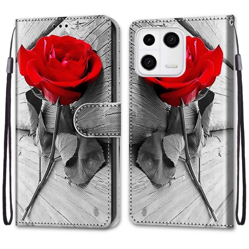 δερματινη θηκη Xiaomi 13 Floral Με Λουράκι