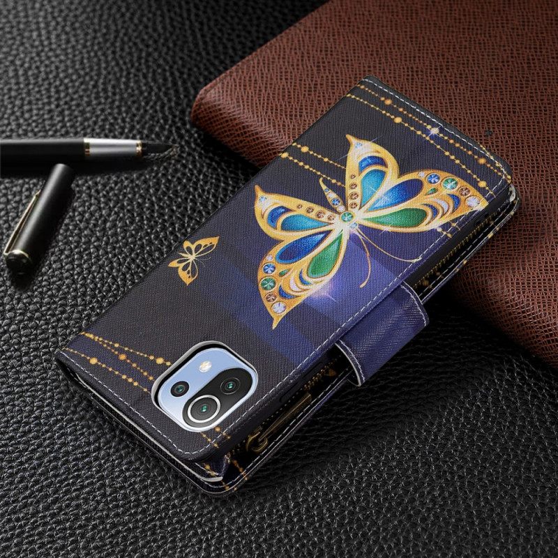 Κάλυμμα Xiaomi Mi 11 Lite 5G NE / Mi 11 Lite 4G / 5G Τσέπη Με Φερμουάρ Golden Butterflies