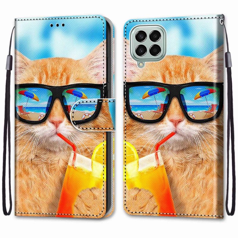 Θήκη Flip Samsung Galaxy M53 5G με κορδονι Cat Star Με Λουράκι