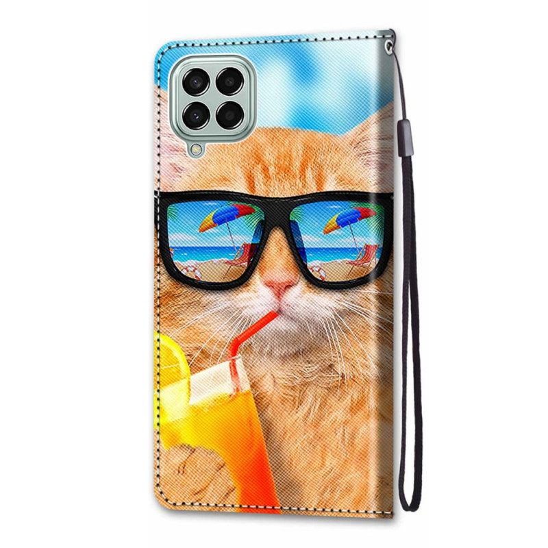 Θήκη Flip Samsung Galaxy M53 5G με κορδονι Cat Star Με Λουράκι