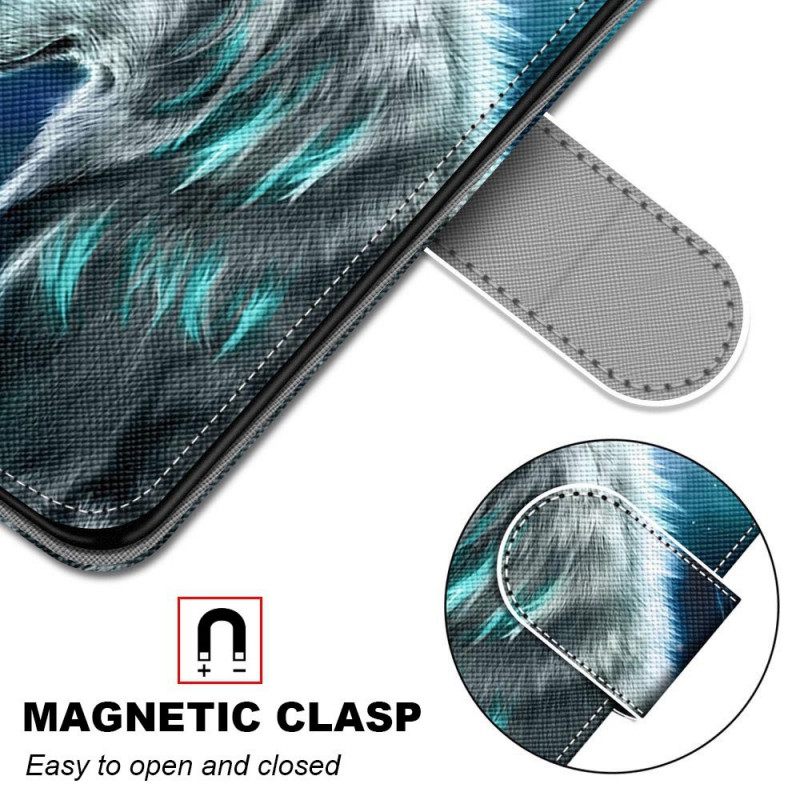 Θήκη Flip Samsung Galaxy M53 5G με κορδονι Ζωντανός Λύκος