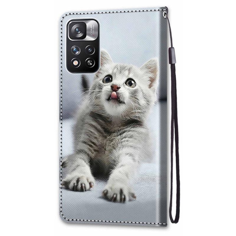 Κάλυμμα Xiaomi Redmi Note 11 Pro Plus 5G με κορδονι Γκρι Strappy Kitten