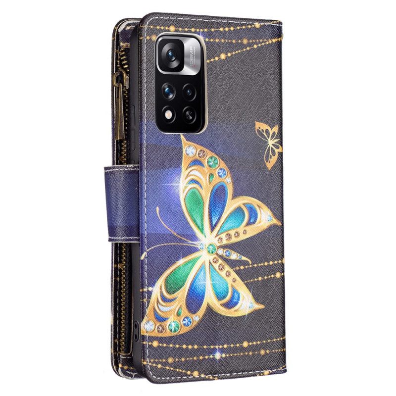 Θήκη Flip Xiaomi Redmi Note 11 Pro Plus 5G Royal Butterfly Τσέπη Με Φερμουάρ