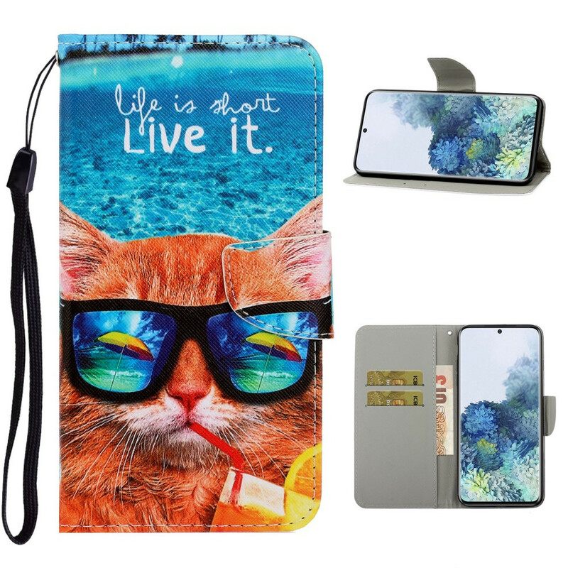 Θήκη Flip Samsung Galaxy S21 5G με κορδονι Cat Live It Strappy