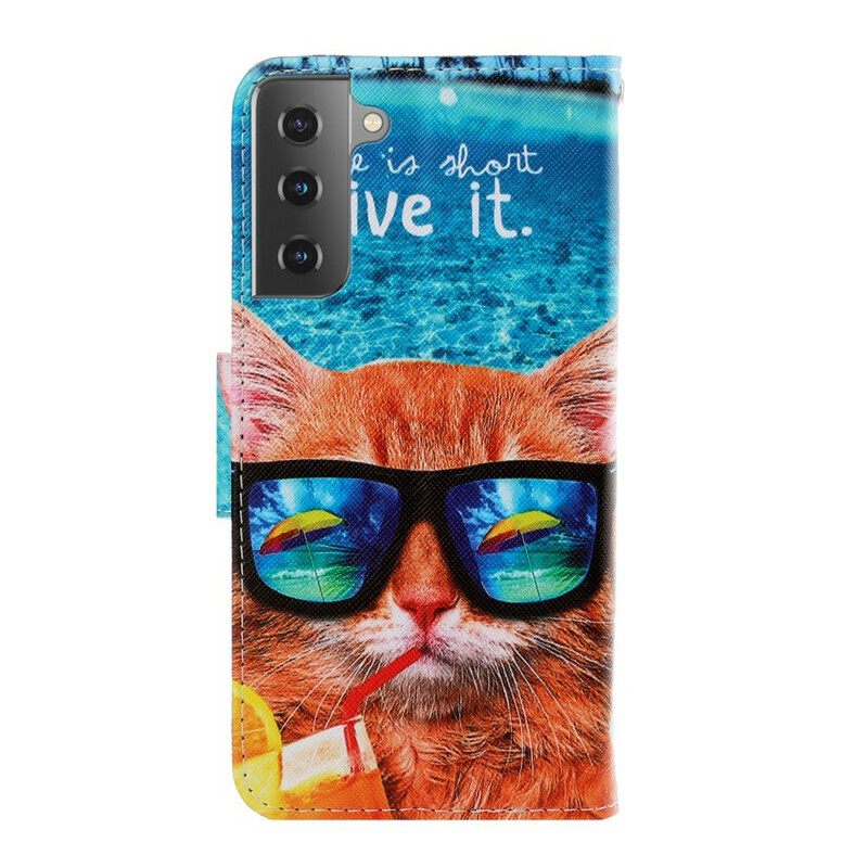 Θήκη Flip Samsung Galaxy S21 5G με κορδονι Cat Live It Strappy