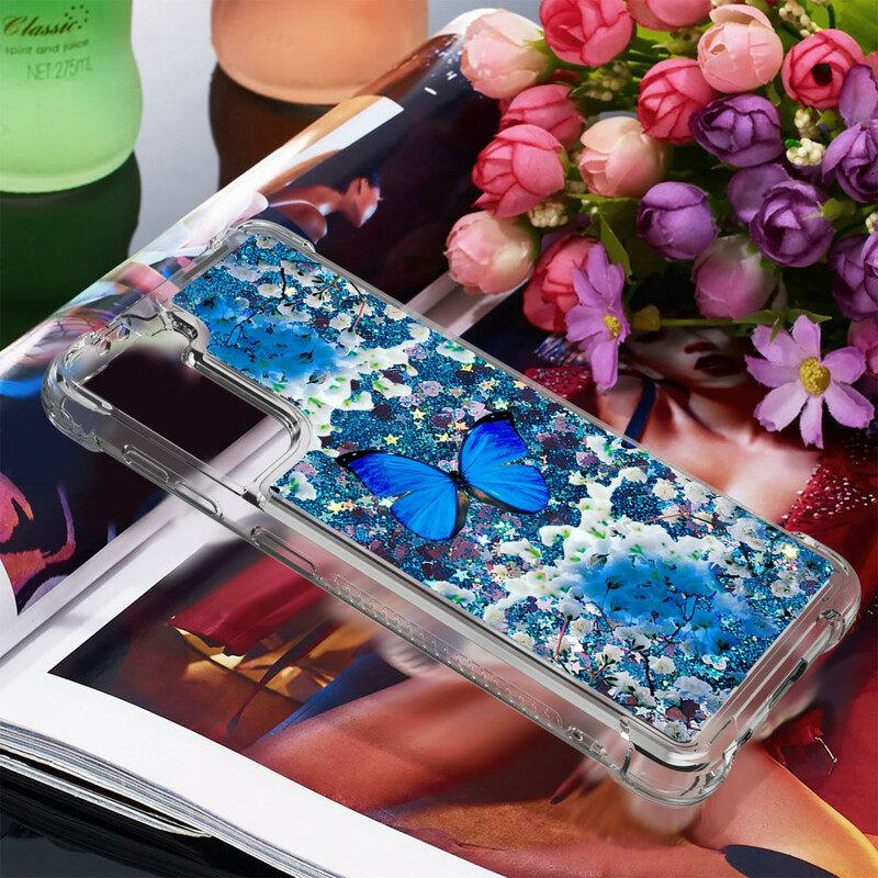 θηκη κινητου Samsung Galaxy S21 5G Glitter Blue Butterflies