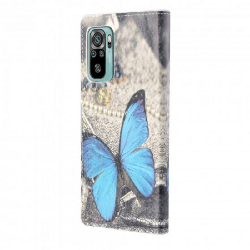 Κάλυμμα Xiaomi Redmi 10 με κορδονι Blue Strappy Butterfly