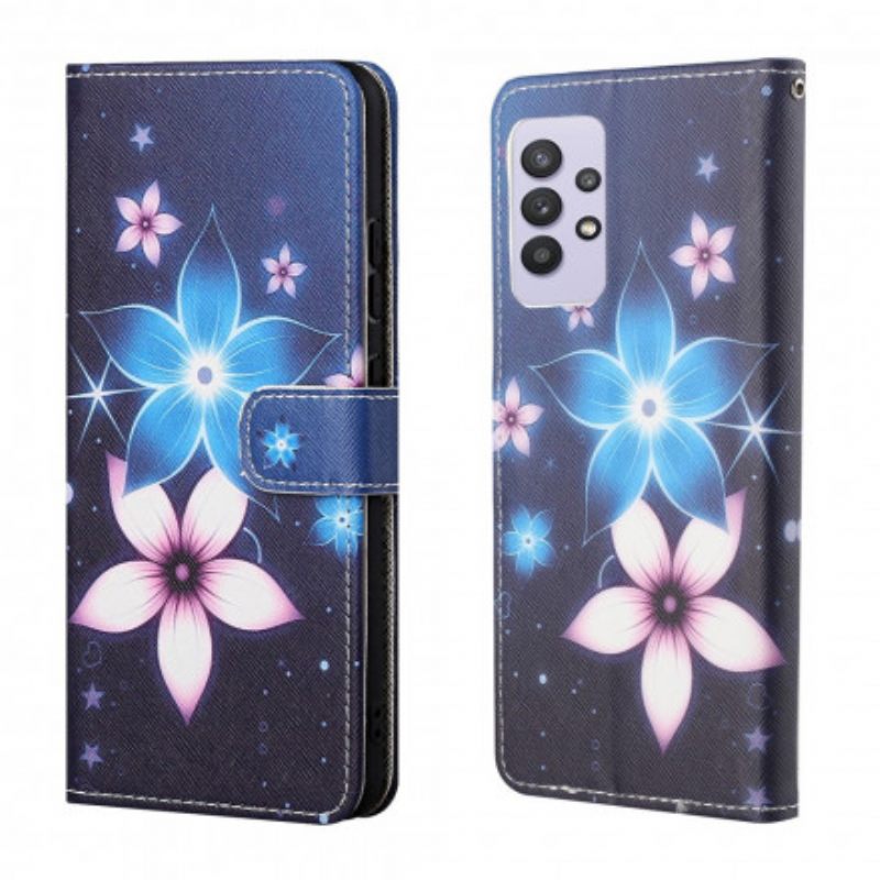 δερματινη θηκη Samsung Galaxy A32 4G με κορδονι Lunar Strap Flowers