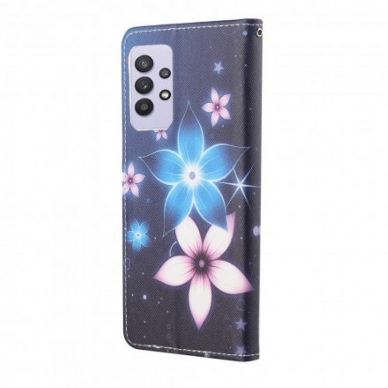 δερματινη θηκη Samsung Galaxy A32 4G με κορδονι Lunar Strap Flowers