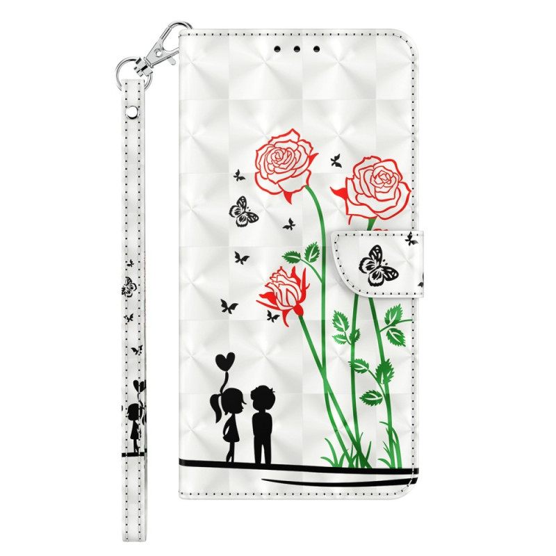 Θήκη Flip iPhone 14 με κορδονι Dandelions Love With Strap