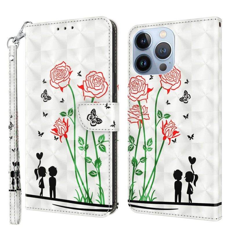 Θήκη Flip iPhone 14 με κορδονι Dandelions Love With Strap