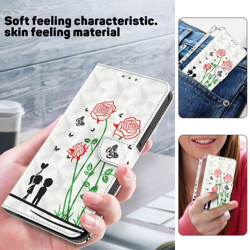 Θήκη Flip iPhone 14 με κορδονι Dandelions Love With Strap