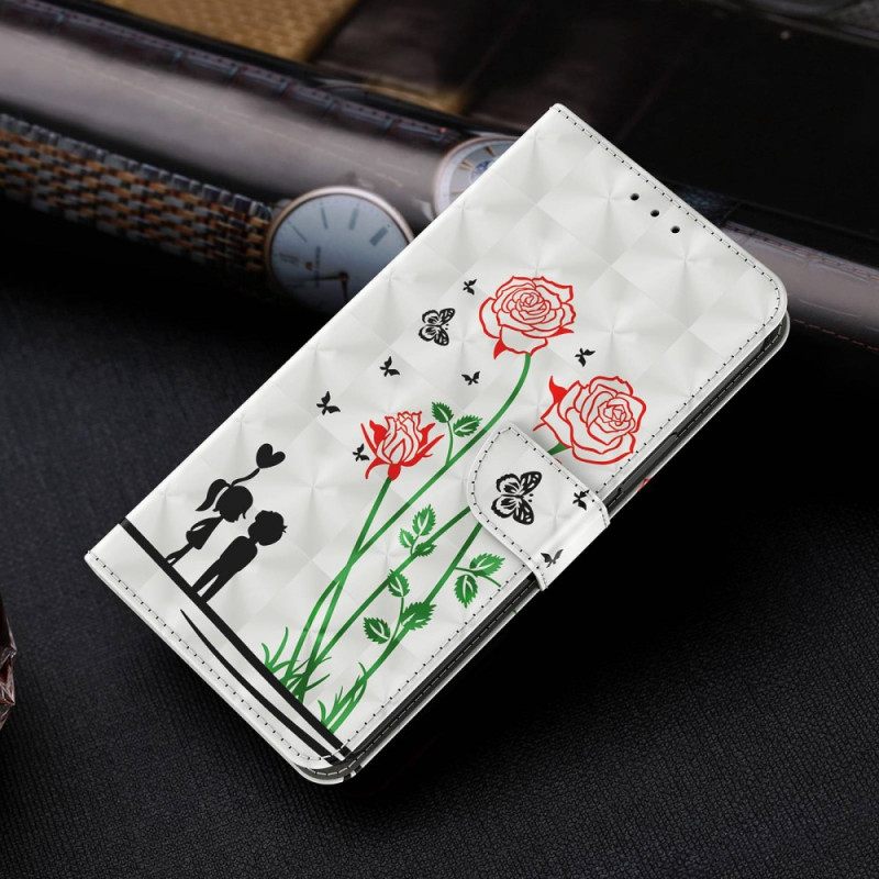 Θήκη Flip iPhone 14 με κορδονι Dandelions Love With Strap