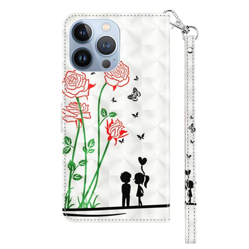 Θήκη Flip iPhone 14 με κορδονι Dandelions Love With Strap