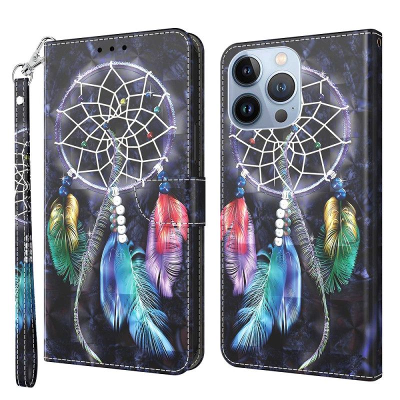 Θήκη Flip iPhone 14 με κορδονι Strap Dream Catcher