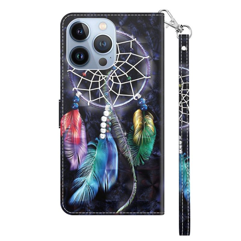 Θήκη Flip iPhone 14 με κορδονι Strap Dream Catcher