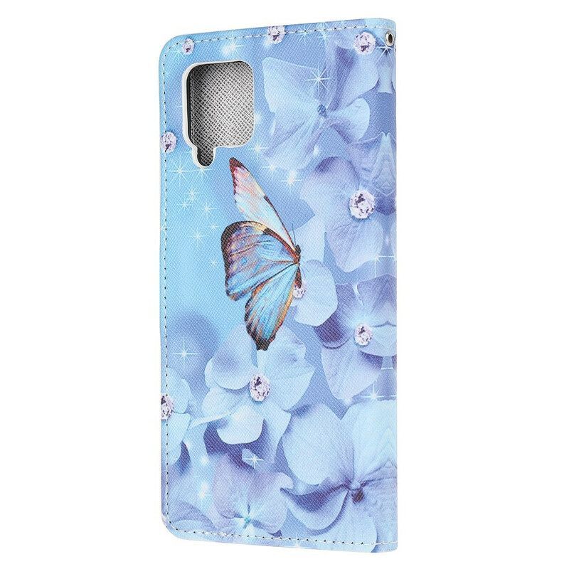 Κάλυμμα Samsung Galaxy M12 / A12 με κορδονι Strappy Diamond Butterflies