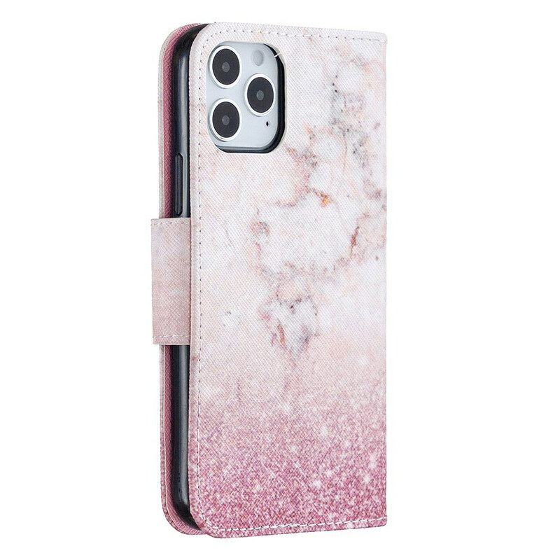 δερματινη θηκη iPhone 12 / 12 Pro με κορδονι Strip Marble