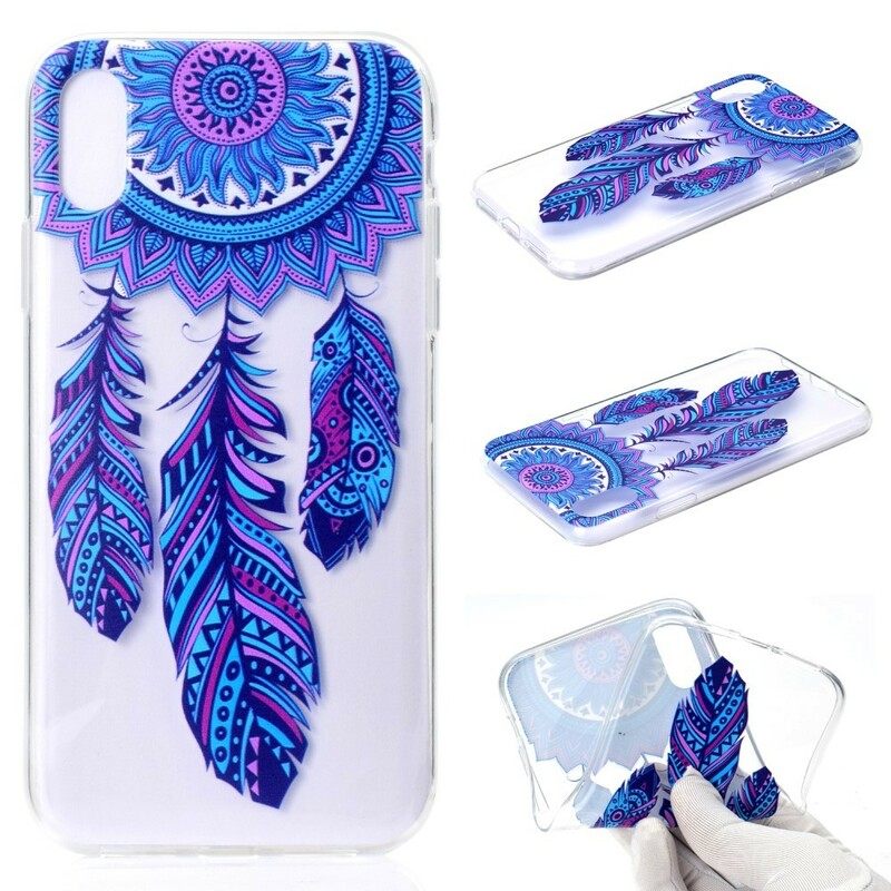 Θήκη iPhone XR Διαφανή Dream Catcher Blue Feathers