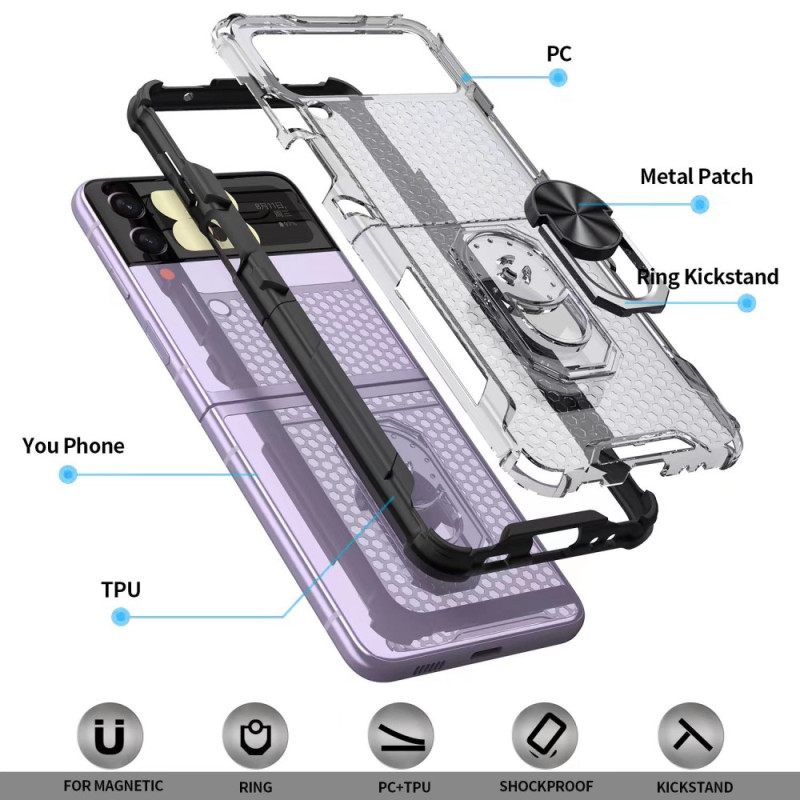 θηκη κινητου Samsung Galaxy Z Flip 4 Θήκη Flip Κηρήθρα Με Στήριγμα Δακτυλίου